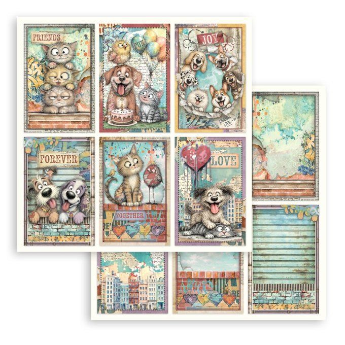 Papier scrapbooking, 20x20cm, Furry friends 2 - Stamperia - 10 feuilles