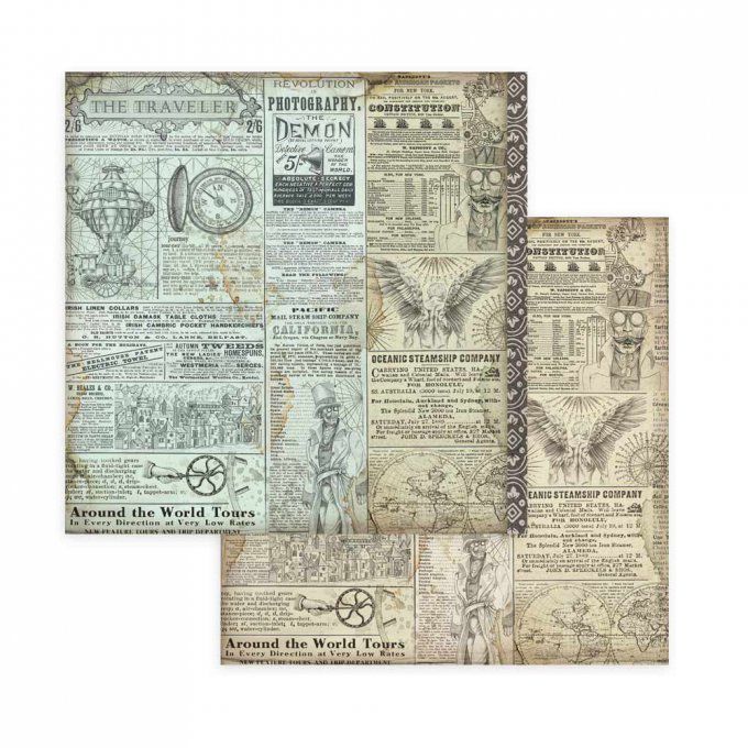 Collection Sir vagabond, 20x20cm - 10 feuilles motif recto verso - Stamperia