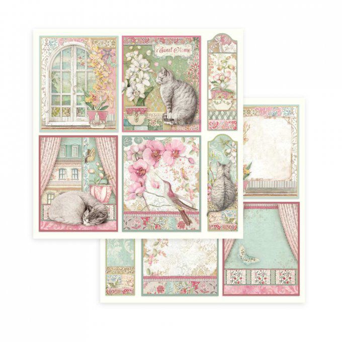 Collection Orchids and cats, 20x20cm - 10 feuilles motif recto verso - Stamperia