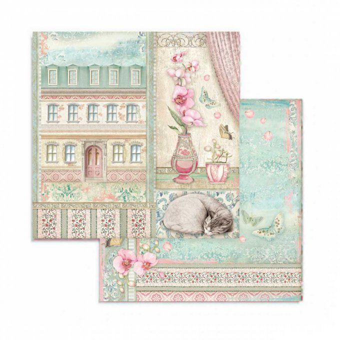 Collection Orchids and cats, 20x20cm - 10 feuilles motif recto verso - Stamperia