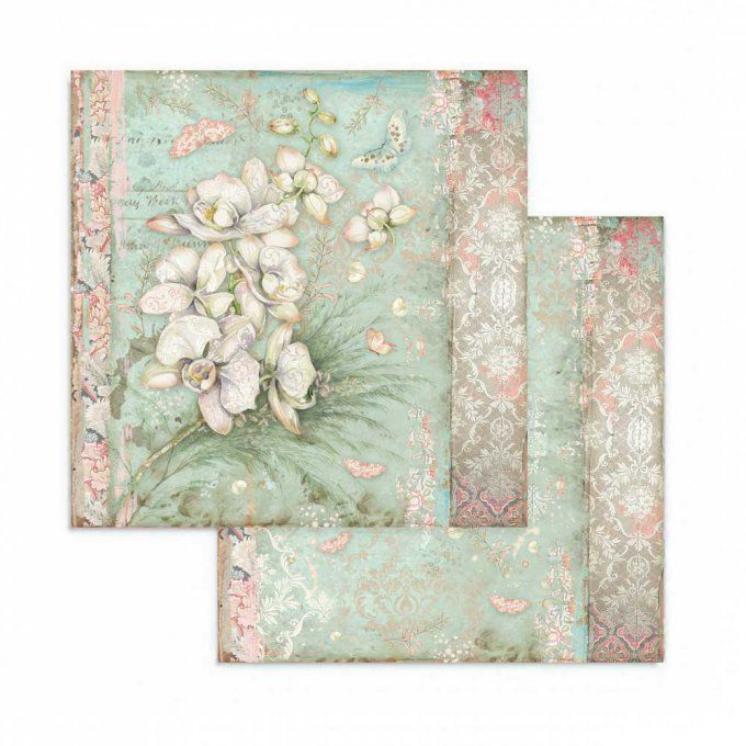 Collection Orchids and cats, 20x20cm - 10 feuilles motif recto verso - Stamperia
