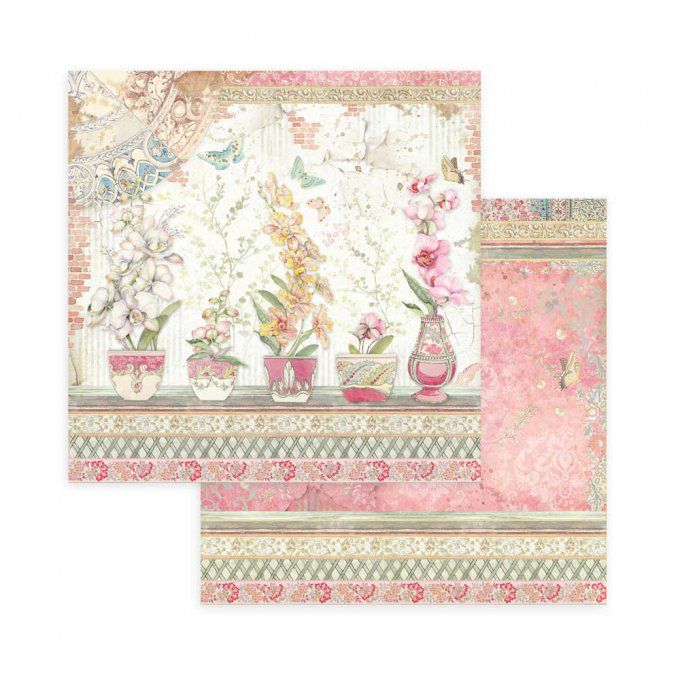 Collection Orchids and cats, 20x20cm - 10 feuilles motif recto verso - Stamperia