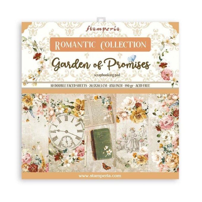 Collection Garden of promises, 20x20cm - 10 feuilles motif recto verso - Stamperia - 190g 