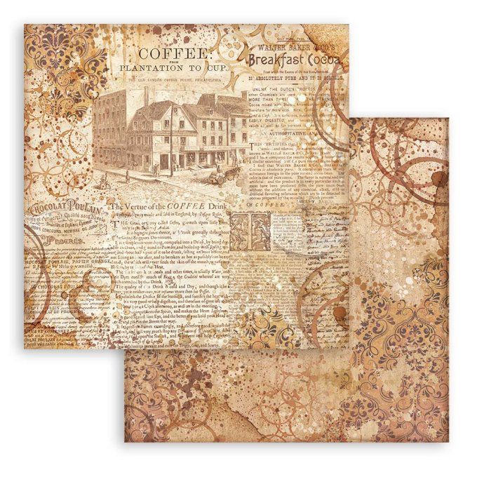 Collection Coffee and chocolate, 20x20cm - 10 feuilles motif recto verso - Stamperia - 190g 
