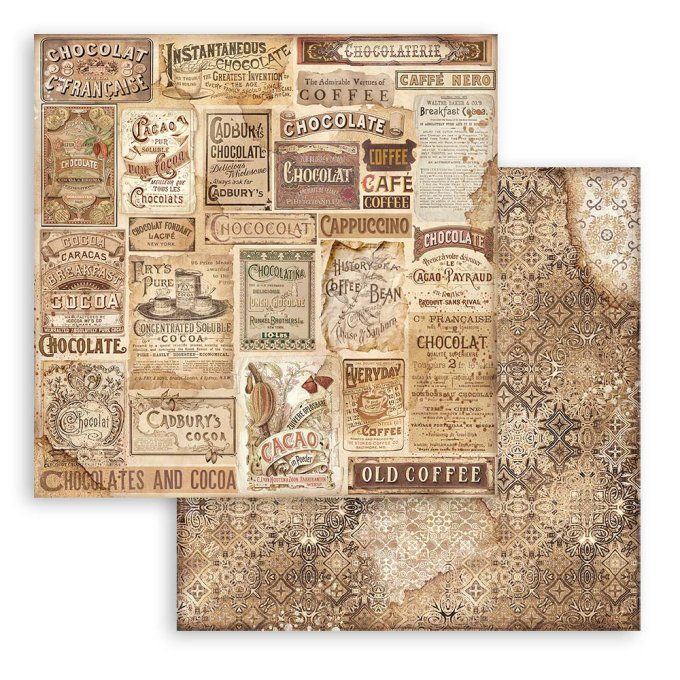 Collection Coffee and chocolate, 20x20cm - 10 feuilles motif recto verso - Stamperia - 190g 