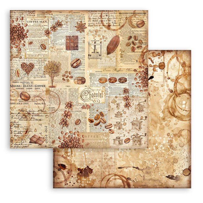 Collection Coffee and chocolate, 20x20cm - 10 feuilles motif recto verso - Stamperia - 190g 