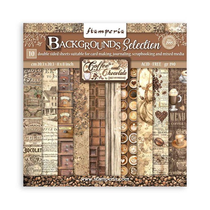 Collection Coffee and chocolate, 20x20cm-10 feuilles motif recto verso, Stamperia, 190g, background