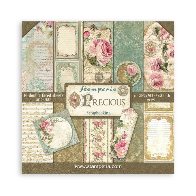 Collection Precious, 20x20cm - 10 feuilles motif recto verso - Stamperia - 190g