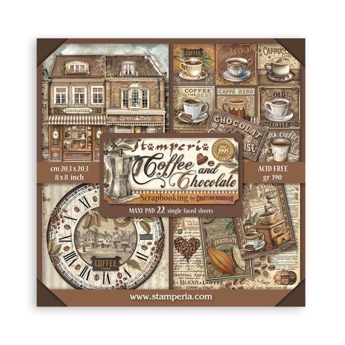 Collection Coffee and chocolate, 20x20cm - 22 feuilles motif recto - Stamperia - 190g