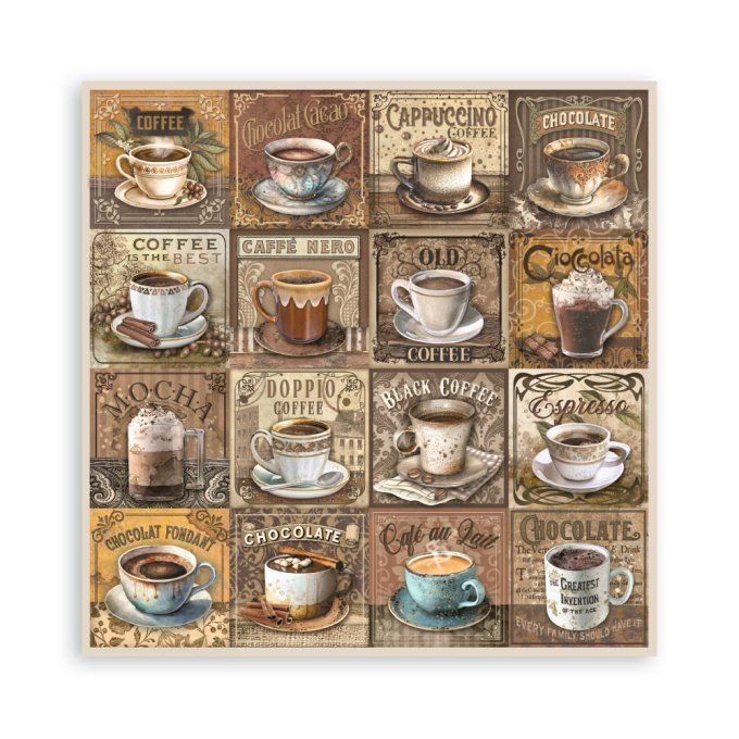 Collection Coffee and chocolate, 20x20cm - 22 feuilles motif recto - Stamperia - 190g
