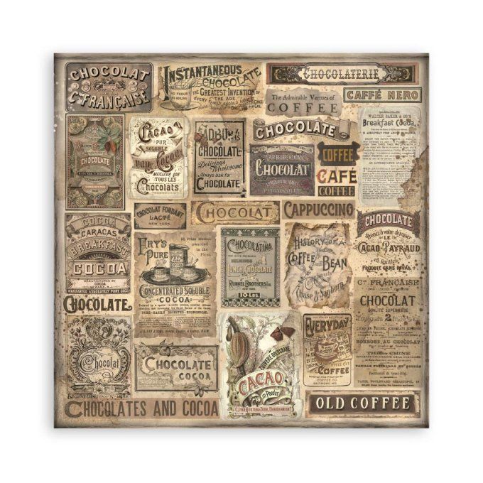 Collection Coffee and chocolate, 20x20cm - 22 feuilles motif recto - Stamperia - 190g