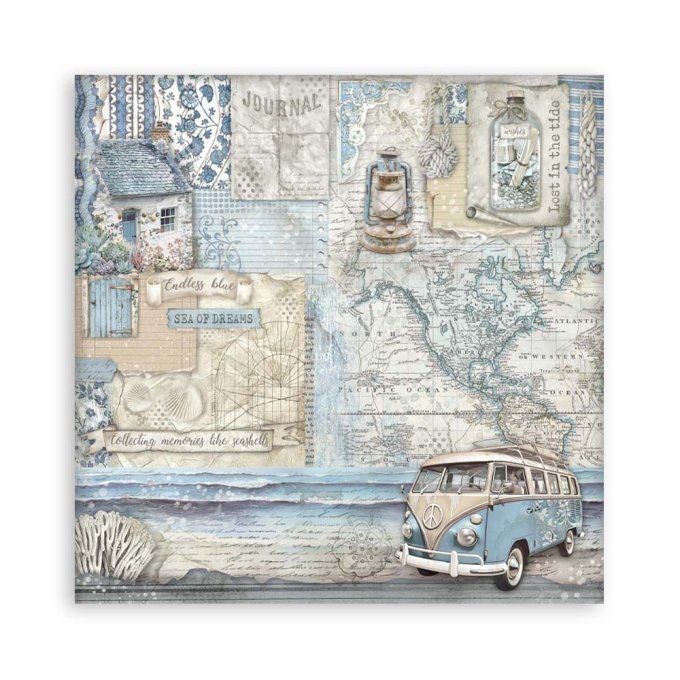 Papier scrapbooking, 20x20cm, Silent sea - Stamperia - 22 feuilles  - motif recto