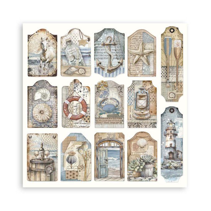 Papier scrapbooking, 20x20cm, Silent sea - Stamperia - 22 feuilles  - motif recto