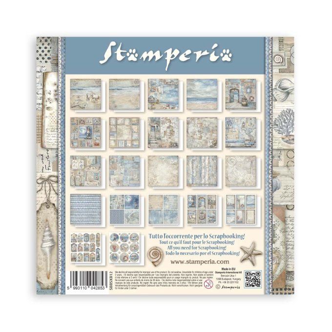 Papier scrapbooking, 20x20cm, Silent sea - Stamperia - 22 feuilles  - motif recto