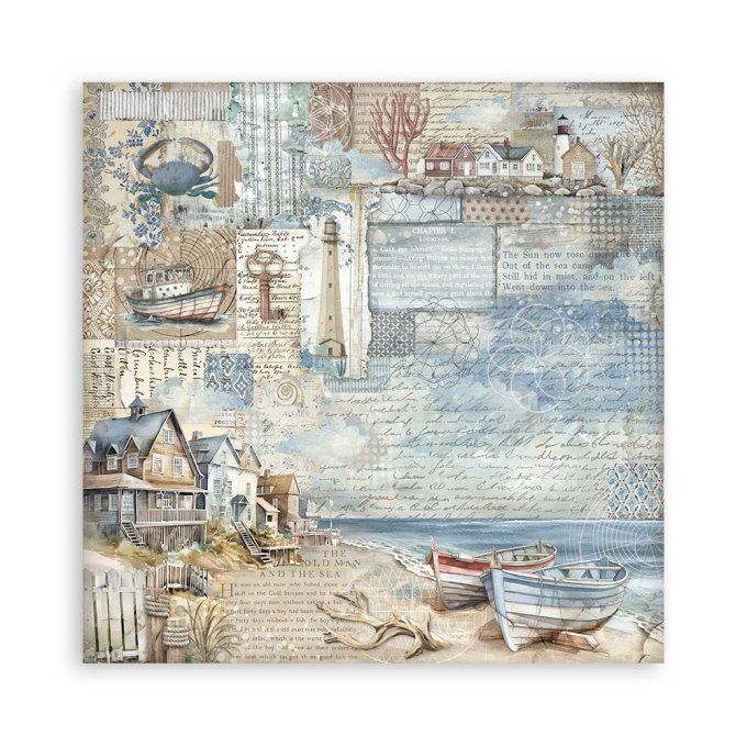 Papier scrapbooking, 20x20cm, Silent sea - Stamperia - 22 feuilles  - motif recto