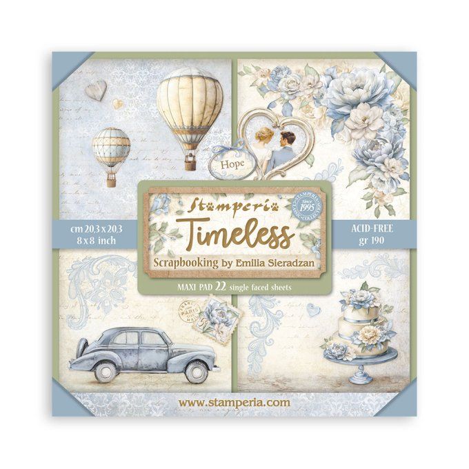 Papier scrapbooking, 20x20cm, Timeless - Stamperia - 22 feuilles  - motif recto