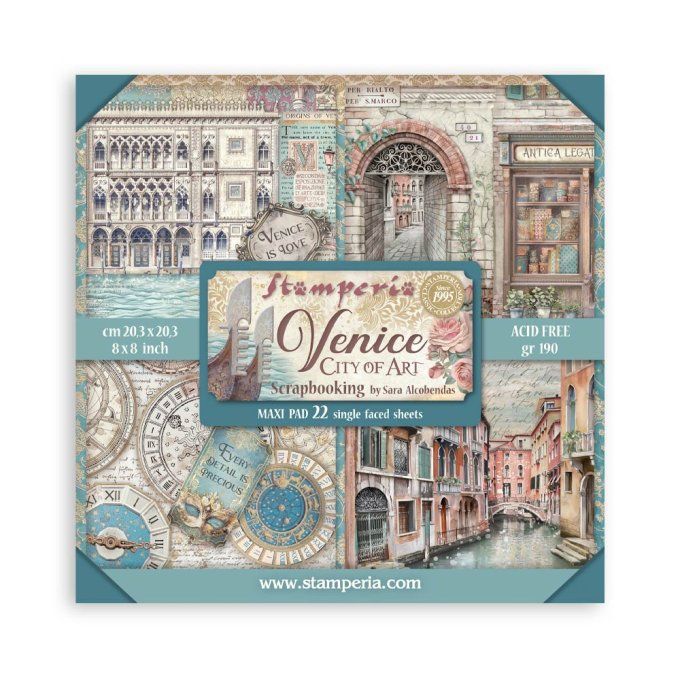 Papier scrapbooking, 20x20cm, Venice city of art - Stamperia - 22 feuilles  - motif recto