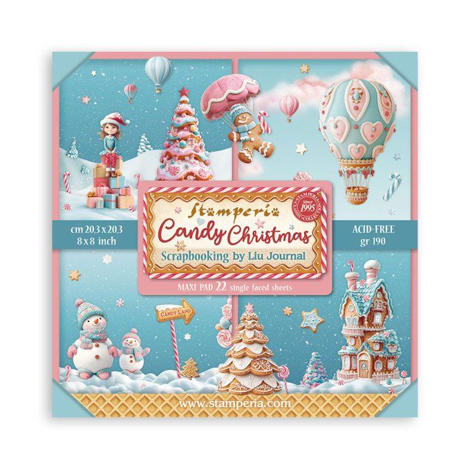 Papier scrapbooking, 20x20cm, Candy christmas - Stamperia - 22 feuilles  - motif recto