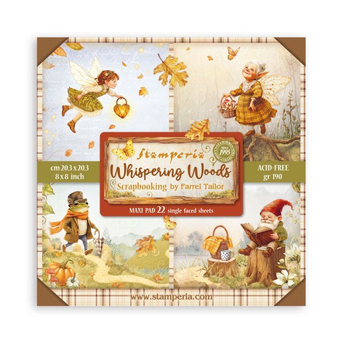 Papier scrapbooking, 20x20cm, Whispering woods - Stamperia - 22 feuilles - motif recto