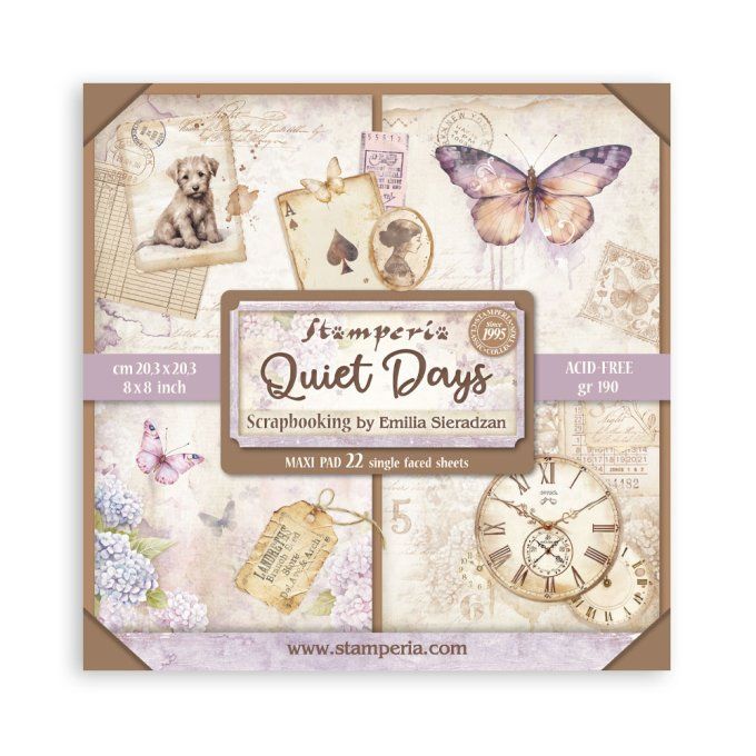Papier scrapbooking, 20x20cm, Quiet days - Stamperia - 22 feuilles - motif recto 