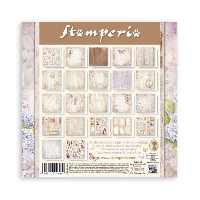 Papier scrapbooking, 20x20cm, Quiet days - Stamperia - 22 feuilles - motif recto 