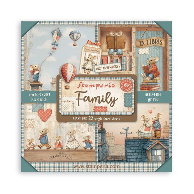 Papier scrapbooking, 20x20cm, Family - Stamperia - 22 feuilles - motif recto