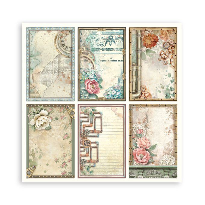 Papier scrapbooking, 20x20cm, Gardens of time  - Stamperia  - 22 feuilles, motif recto