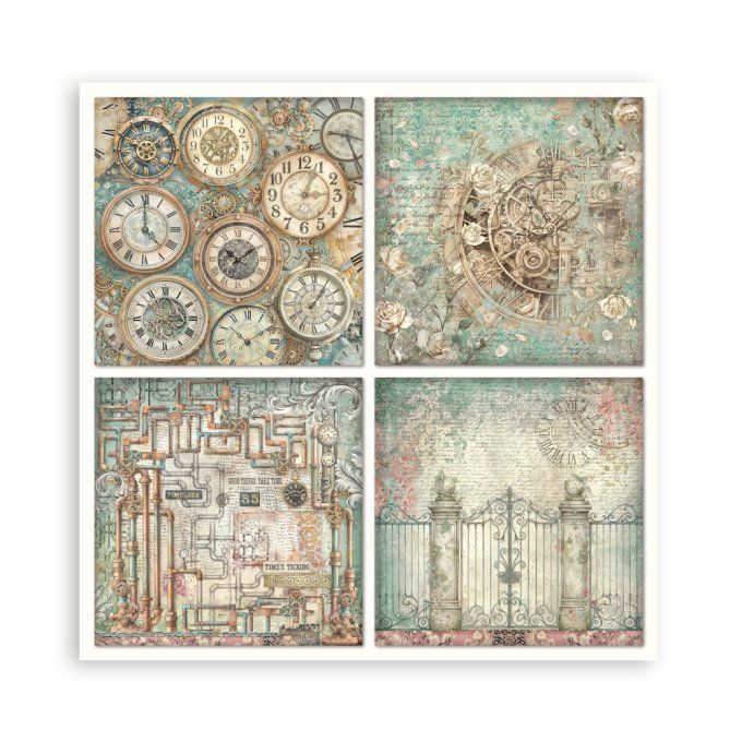 Papier scrapbooking, 20x20cm, Gardens of time  - Stamperia  - 22 feuilles, motif recto