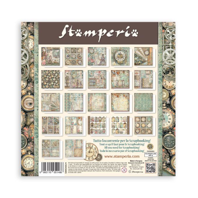 Papier scrapbooking, 20x20cm, Gardens of time  - Stamperia  - 22 feuilles, motif recto