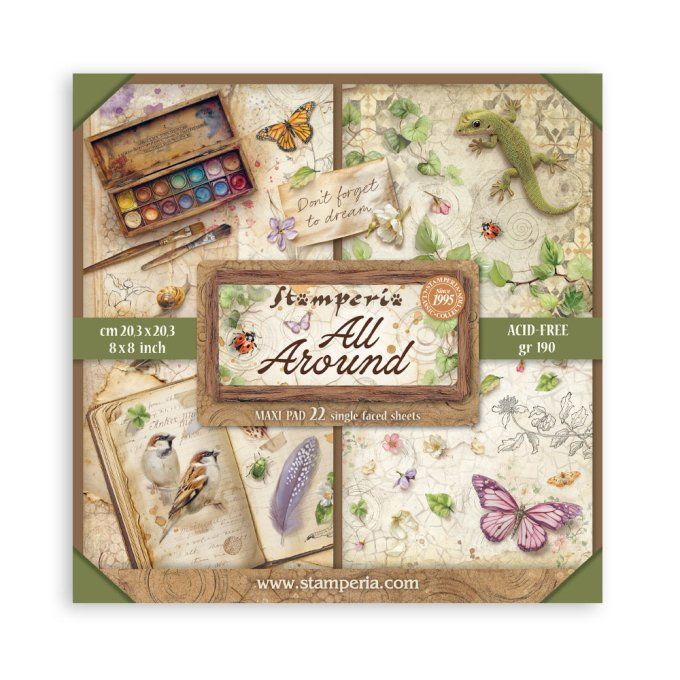 Papier scrapbooking, 20x20cm, All around - Stamperia - 22 feuilles, motif recto
