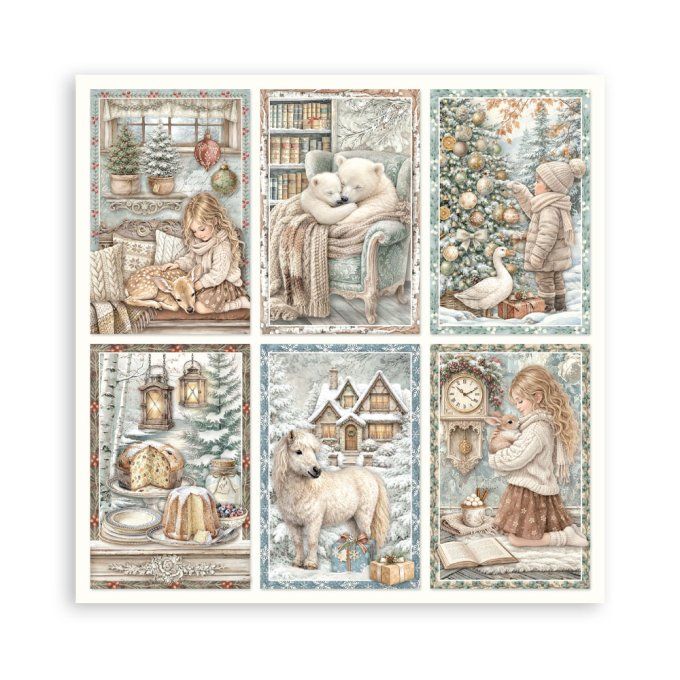 Papier scrapbooking, 20x20cm, White christmas - Stamperia - 22 feuilles  - motif recto