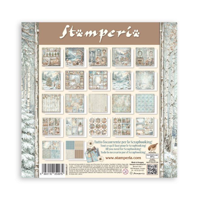 Papier scrapbooking, 20x20cm, White christmas - Stamperia - 22 feuilles  - motif recto
