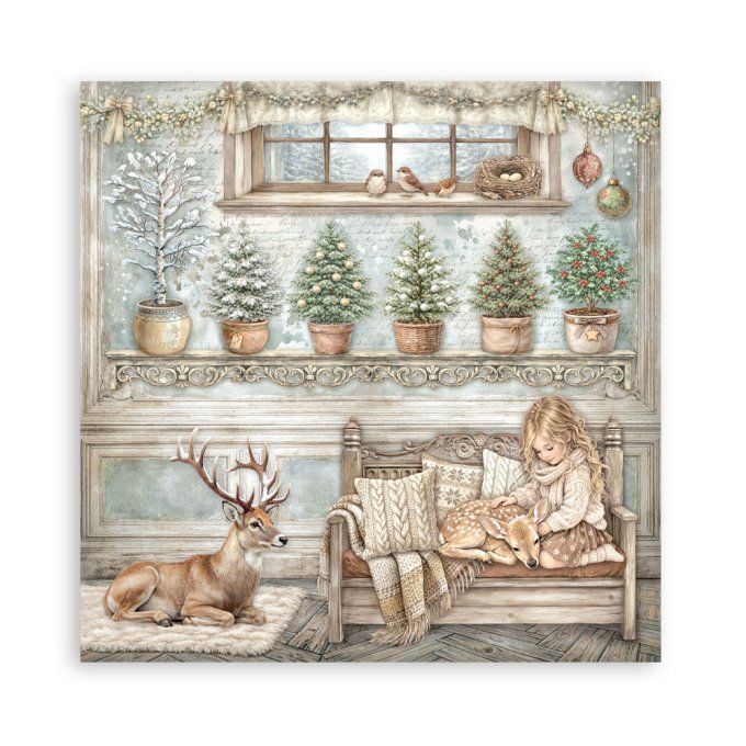 Papier scrapbooking, 20x20cm, White christmas - Stamperia - 22 feuilles  - motif recto