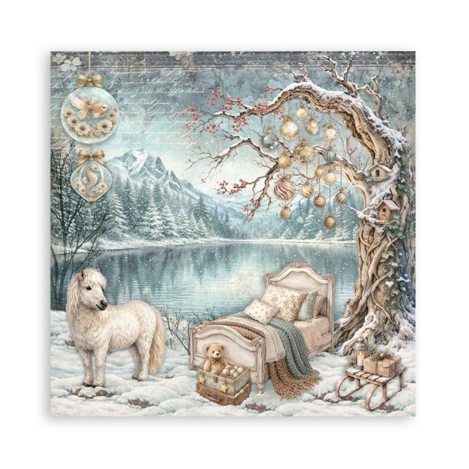 Papier scrapbooking, 20x20cm, White christmas - Stamperia - 22 feuilles  - motif recto