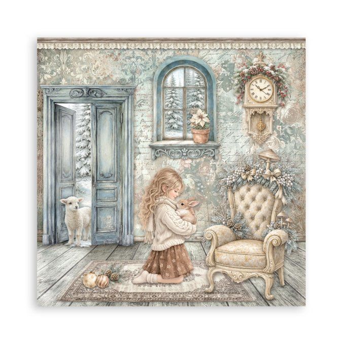Papier scrapbooking, 20x20cm, White christmas - Stamperia - 22 feuilles  - motif recto