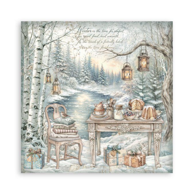 Papier scrapbooking, 20x20cm, White christmas - Stamperia - 22 feuilles  - motif recto