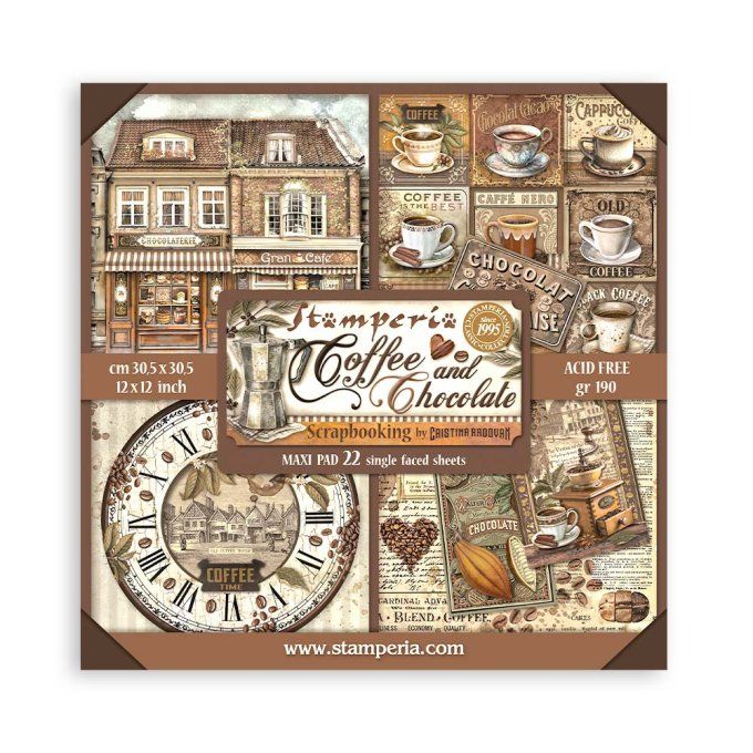 Collection Coffee and chocolate, 30x30cm - 22 feuilles motif recto - Stamperia - 190g