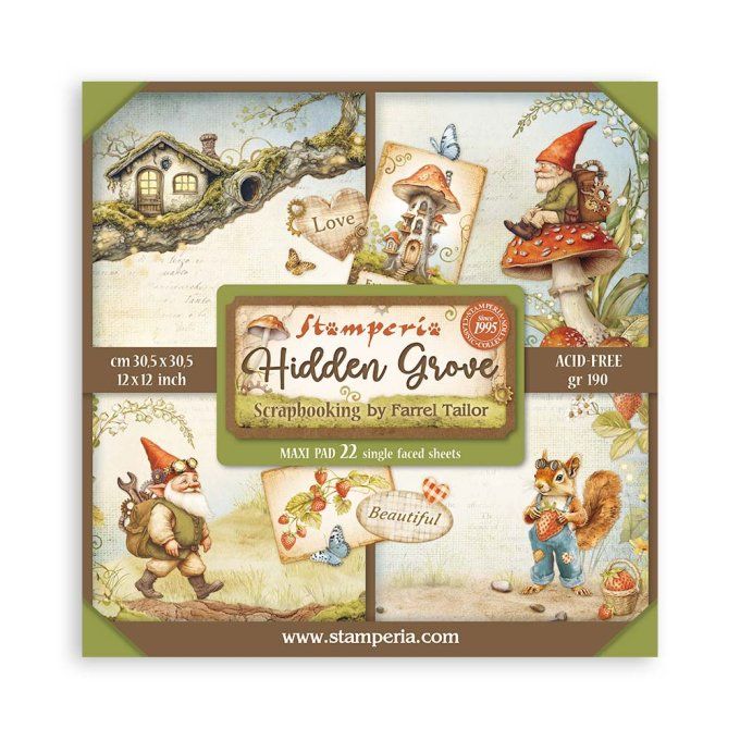 Collection hidden grove, 30x30cm - 22 feuilles motif recto - Stamperia - 190g