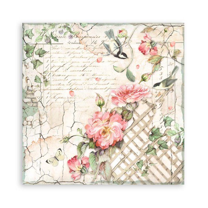 Papier scrapbooking, 30x30cm, House of roses  - Stamperia - 22 feuilles, motif recto
