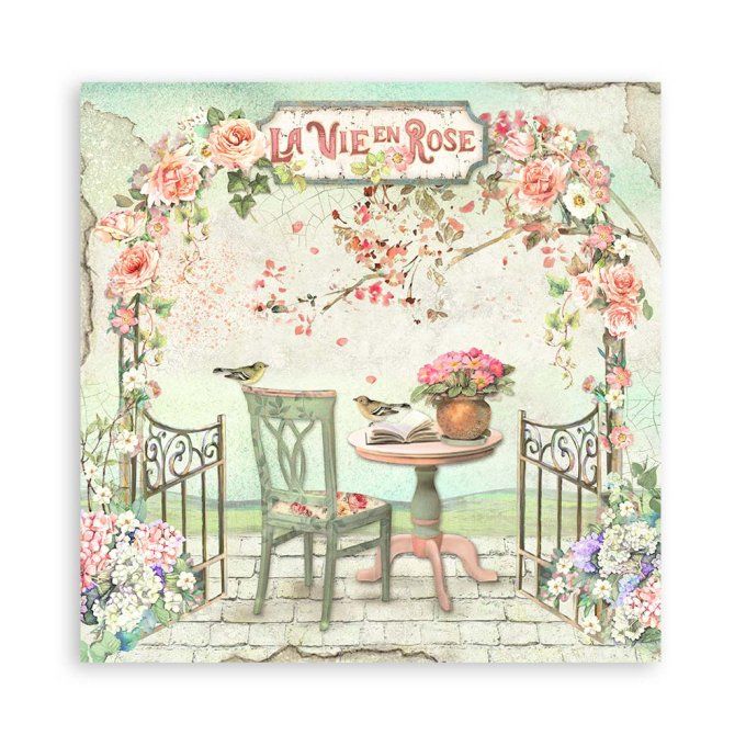 Papier scrapbooking, 30x30cm, House of roses  - Stamperia - 22 feuilles, motif recto