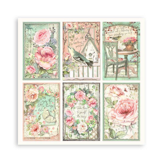 Papier scrapbooking, 30x30cm, House of roses  - Stamperia - 22 feuilles, motif recto