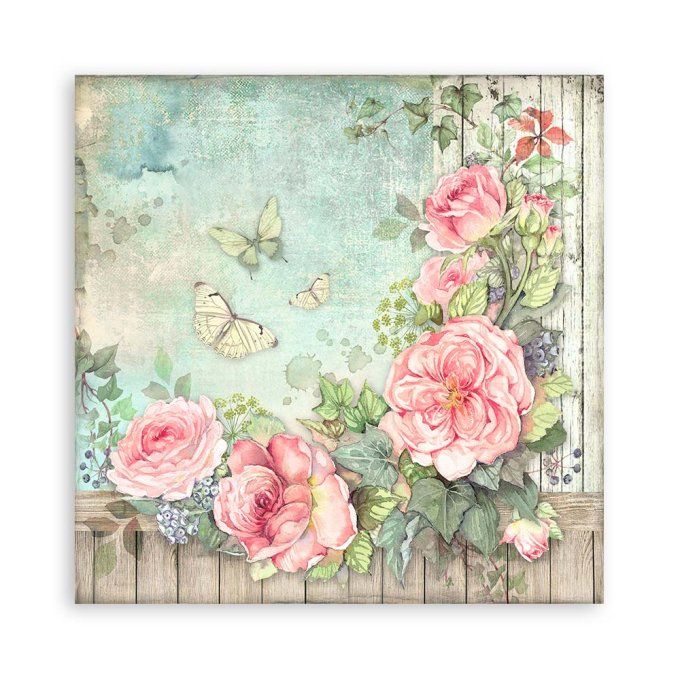 Papier scrapbooking, 30x30cm, House of roses  - Stamperia - 22 feuilles, motif recto
