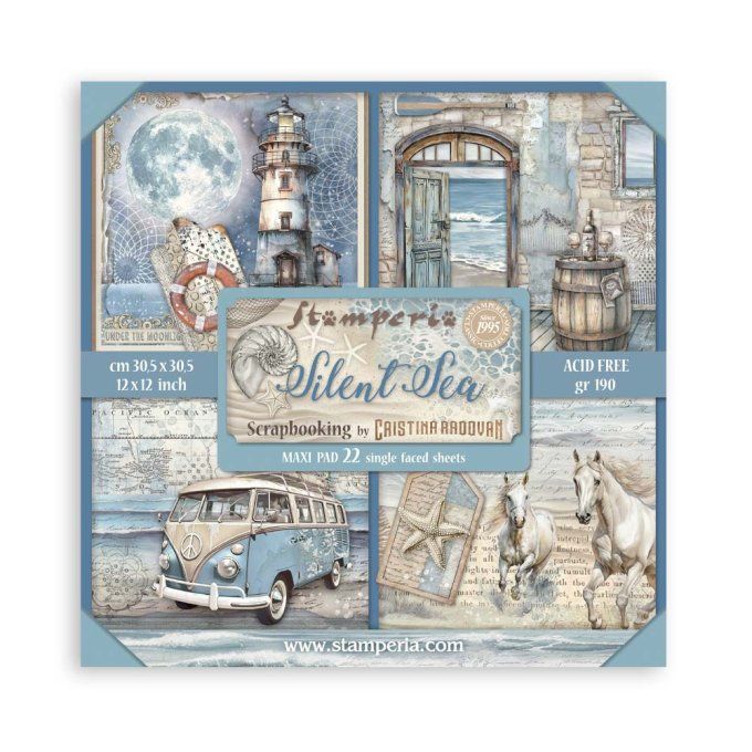 Collection Silent sea, 30x30cm - 22 feuilles motif recto - Stamperia - 190g