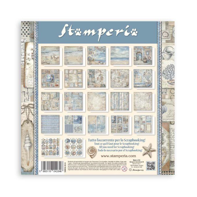 Collection Silent sea, 30x30cm - 22 feuilles motif recto - Stamperia - 190g