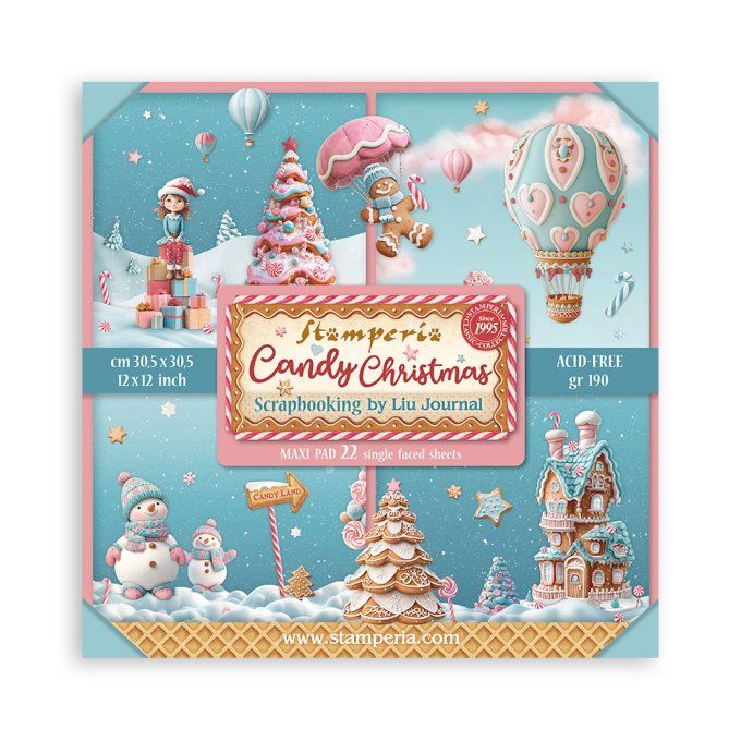 Collection Candy christmas, 30x30cm - 22 feuilles motif recto - Stamperia - 190g