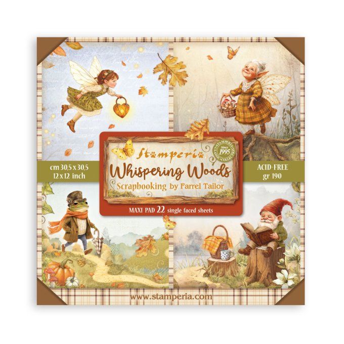Collection Whispering woods, 30x30cm - 22 feuilles motif recto - Stamperia - 190g