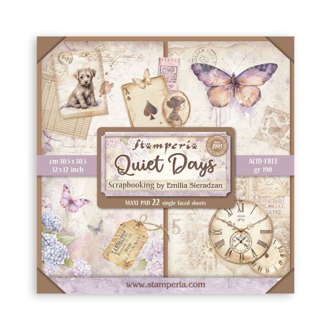 Papier scrapbooking, 30x30cm, Quiet days - Stamperia - 22 feuilles - motif recto