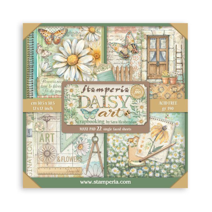 Papier scrapbooking, 30x30cm, Daisy Art - Stamperia - 22 feuilles - motif recto
