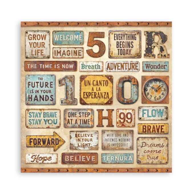 Papier scrapbooking, 30.5x30.5cm, A new beginning, Stamperia - 22 feuilles - motif recto