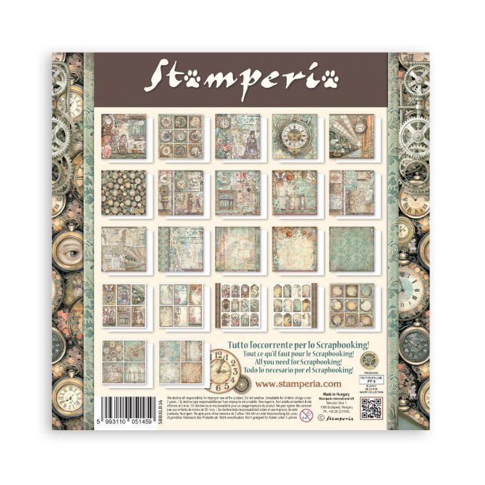 Papier scrapbooking, 30x30cm, Gardens of time  - Stamperia - 22 feuilles, motif recto